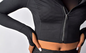 To The Limit Cropped Workout Jacket- Black