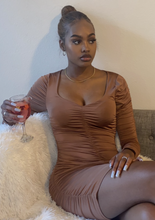 Load image into Gallery viewer, Cognac Queen Ruched Dress
